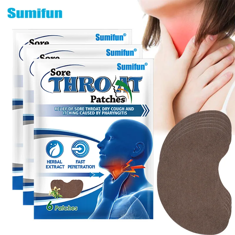 

6/12/18Pcs Sumifun Sore Throat Relief Patch Chronic Pharyngitis Treatment Anti-Inflammatory Throat Cough Relief Medical Plaster