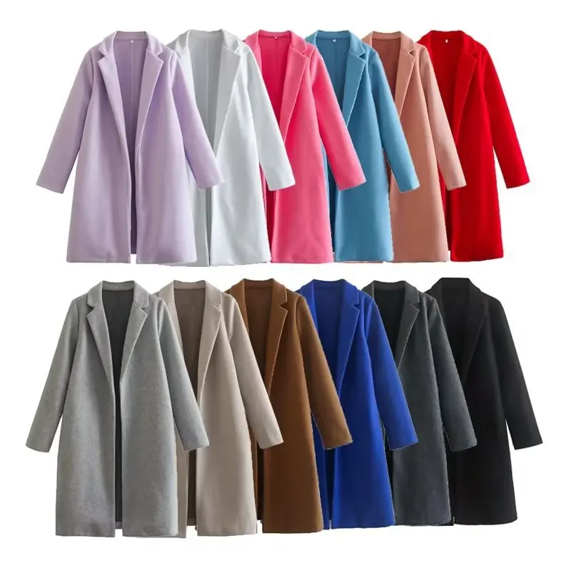 

Urban Lapel Simple Coat Temperament Commuter Top Long Woolen Female French Style Multi Color Coat Long Sleeved Top Casual Tide