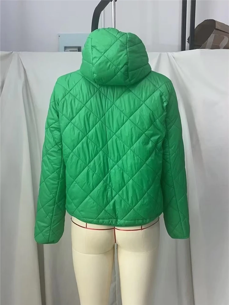 KEYANKETIAN women's hooded quilted jacket Fall/Winter fashion Green short casual jacket Mujer thin zip-up jacket