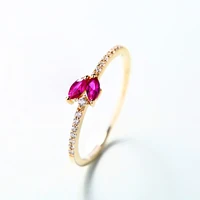ALLNOEL 14K 585 Yellow Gold 18K 9K Rings For Women White Zircon Red Corundum Heart Sweet Romance Anniversary Gifts  Fine Jewelry