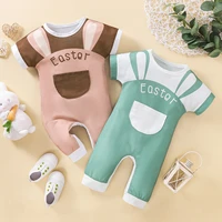 3 6 9 12 24 months infant baby boys girls rompers 2022 summer short sleeve easter cartoon rabbit ears letter printed jumpsuits