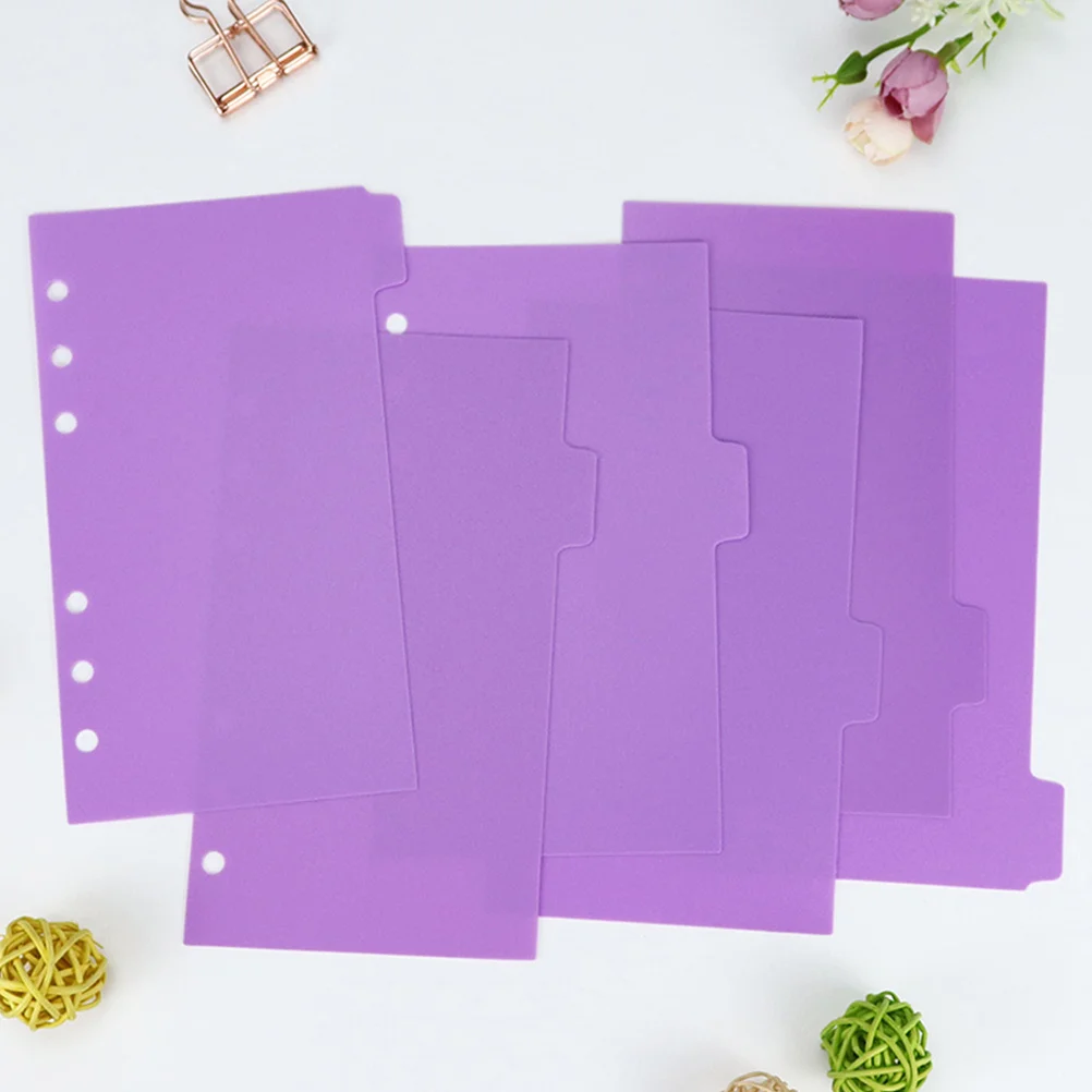 

6 Sheets Plastic Folder Pocket Separator Binder Tabs Index Dividers Photo Page Ring Purple Pvc Binders A6