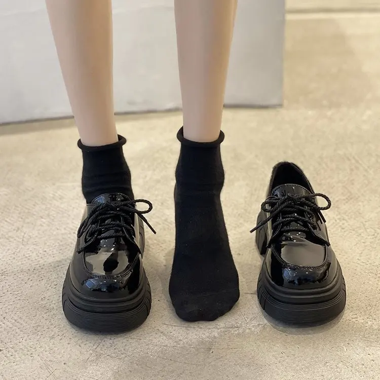 

All-Match Flat Black Shoes For Women Female Footwear Modis Autumn British Style Oxfords Dress Cross New Summer 2022 Fall Retro P