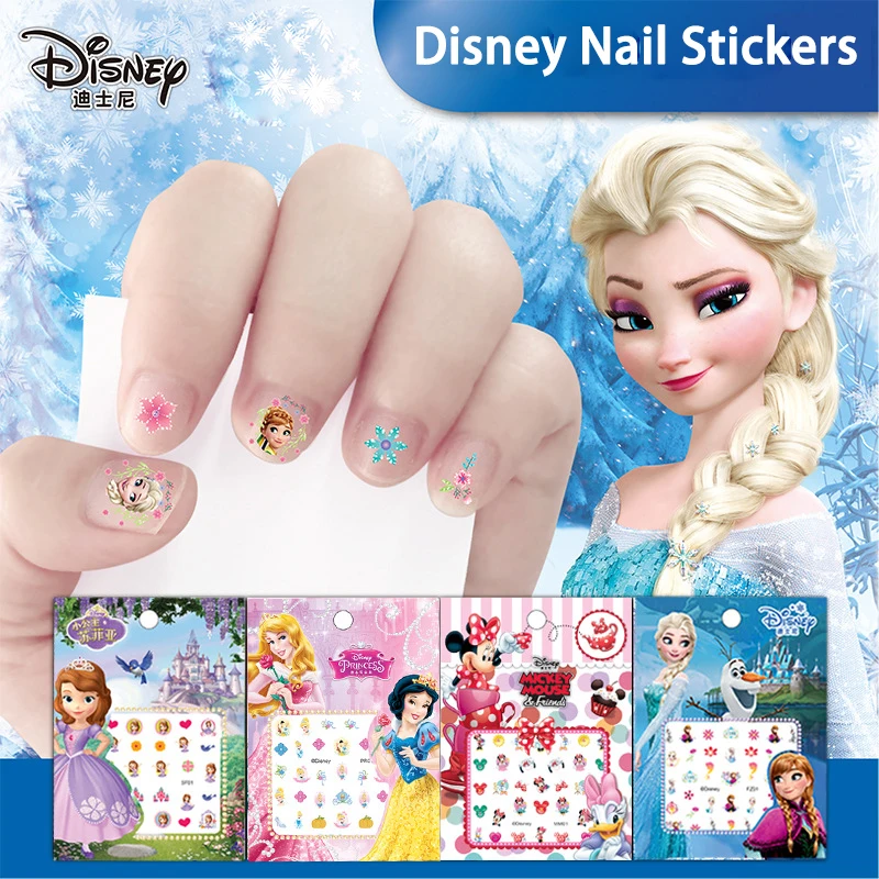 Disney Cartoon Frozen Princess Pooh Bear Snow White Makeup Nail Stickers Minnie Mickey Mermaid Stitch Stickers Toy For Kids DIY