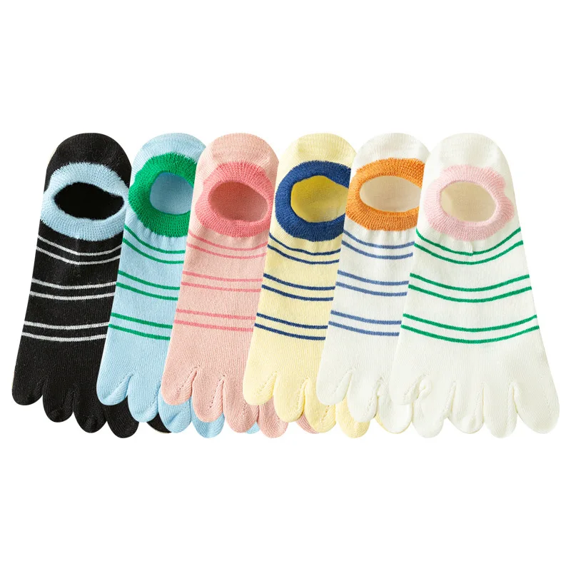 Носки женские с пятью пальцами невидимые Нескользящие в полоску без застежек