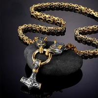 viking odin thunder hammer wolf head necklaces vegvisir amulet mjolnir pendant norse runes anchor titanium steel chain jewelry