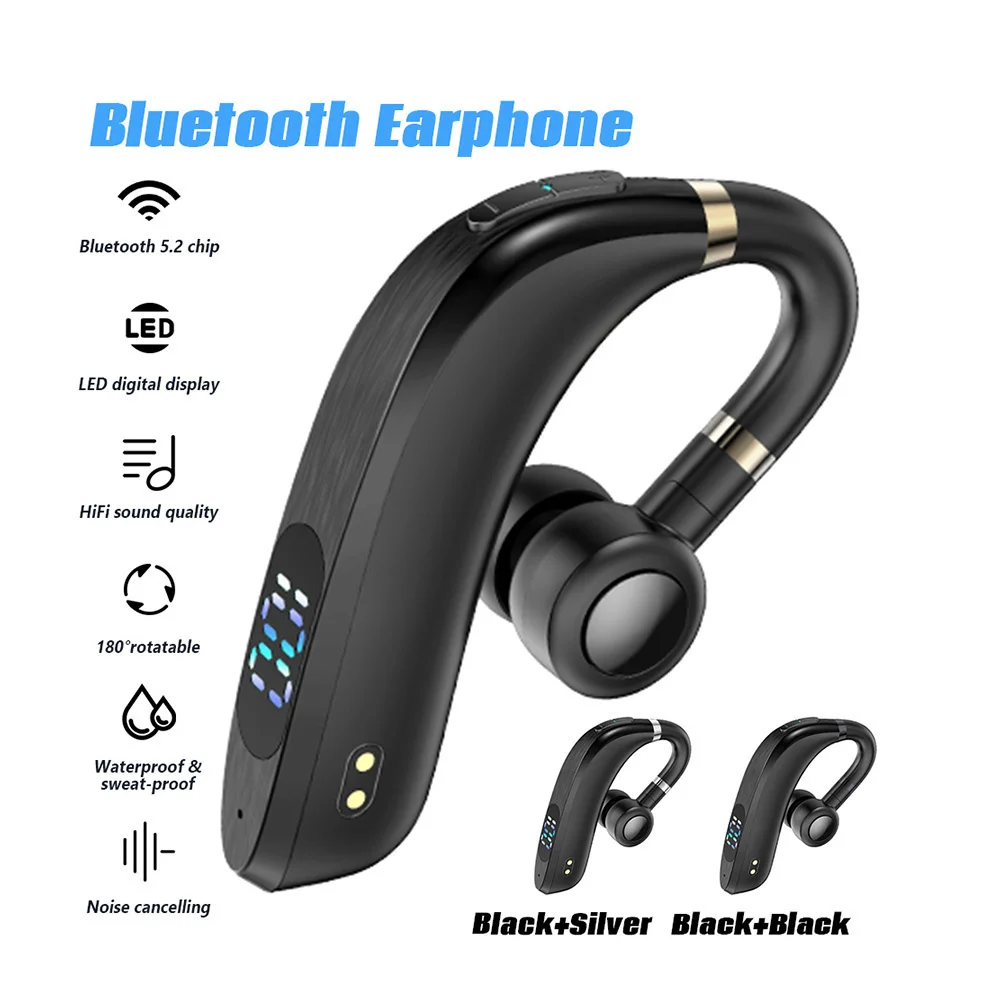 

NEW Business Bluetooth-compatible Earphone Sweatproof Wireless V5.2 Earpiece With HiFi Stereo Sound Noise Reduction Mic Earbuds