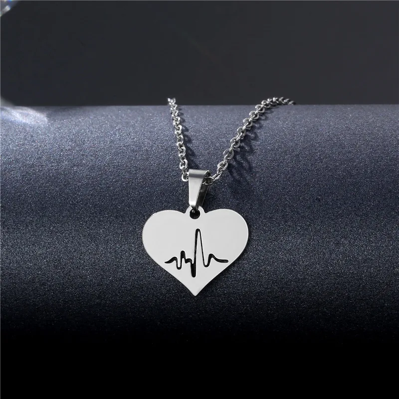 

Stainless Steel Punk ECG Hollow Heart Pendant Necklace Chic Heartbeat Clavicle Chain Choker Necklace for Women Jewelry Wholesale