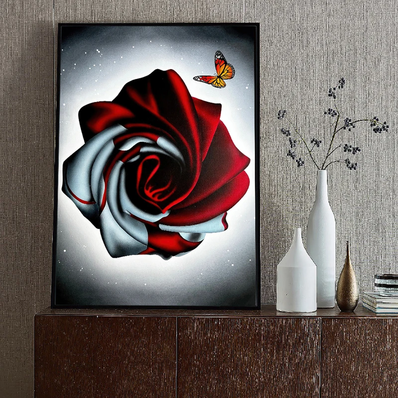 

Vintage Rose Flower Butterfly Print on Canvas Art Posters and Prints Classical Wall Art Pictures for Living Room Home Decor
