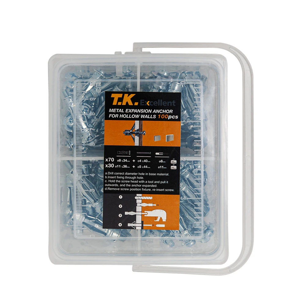 

T. K. Excellent Hollow Wall Anchor 8*34+11*36 Assortment Kit, 100 Pcs