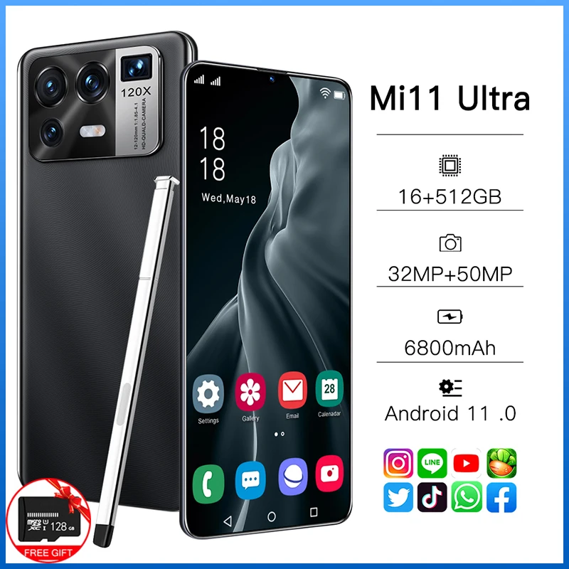 mi11 ultra 6 7 inch smartphone 16512g 6800mah 3250mp face unlocked 5g original android phone full screen mobile phone 2021 free global shipping