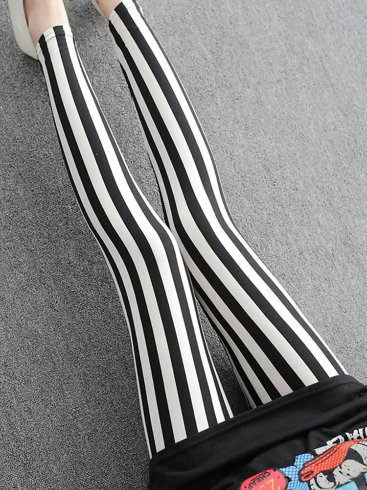 

YSDNCHI Striped Printing Pants Fitness Legging Elastic High Waist Polyester Women Stretchy Workout Leggins