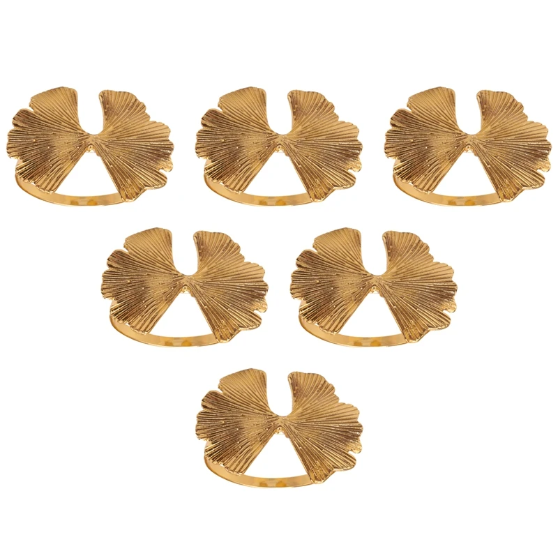 

6Pcs/Lot Retro Ginkgo Leaf Napkin Buckle Napkin Ring, Suitable For Dinner Decoration Of Wedding Hotel Banquet Table