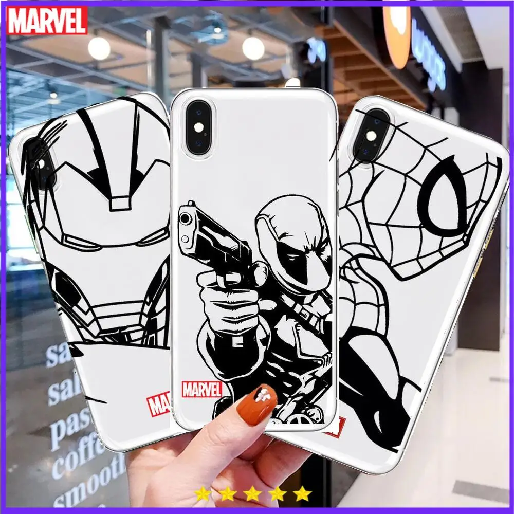 

Marvel Spiderman Iron Man Transparent Phone Case For XiaoMi Redmi Note 10 9S 8 7 6 5 A Pro T Y1 Anime Cover Silicone Pre funda