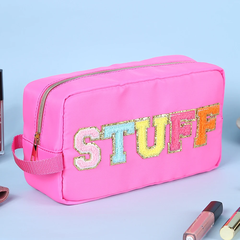 

New Letter Patches Nylon Cosmetic Bag Clutch Women Fashion Travel Make up Cosmetic Bags Pouches Snakes Stuff Makeup Toiletry Bag