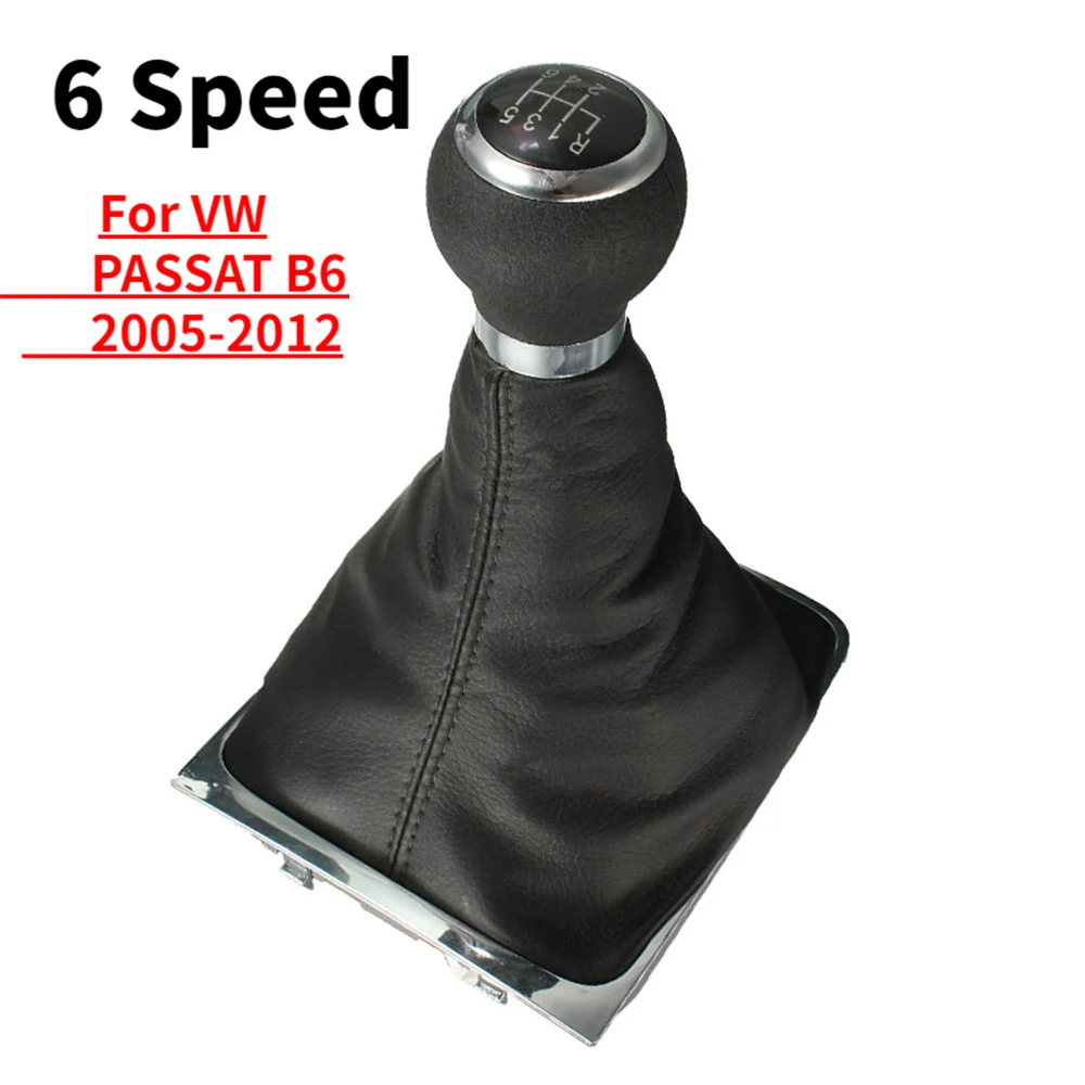 

6 Speed For VW PASSAT B6 2005-2012 Manual Chome Gear Shift Knob Lever Stick Shifter Gaiter Boot Cover PU Leather