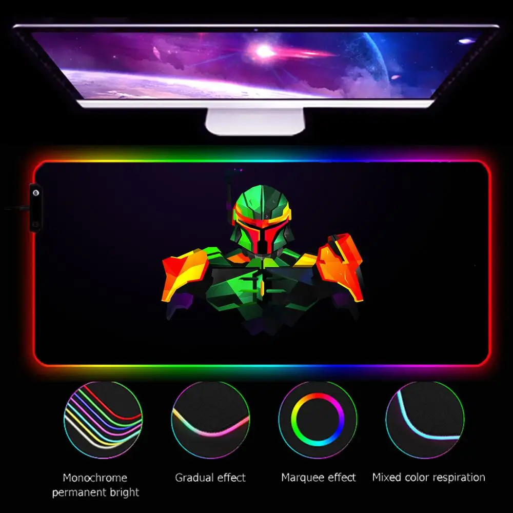 

Коврик для мыши Mausepad Boba Fett комикс RGB, большой размер XXL 900x40 0 скоростей, компьютерная клавиатура, Светодиодный настольный коврик, игровые аксе...