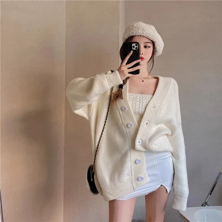 Винтажный жилет без бретелек Fried Dough Twists женский свободный вязаный кардиган