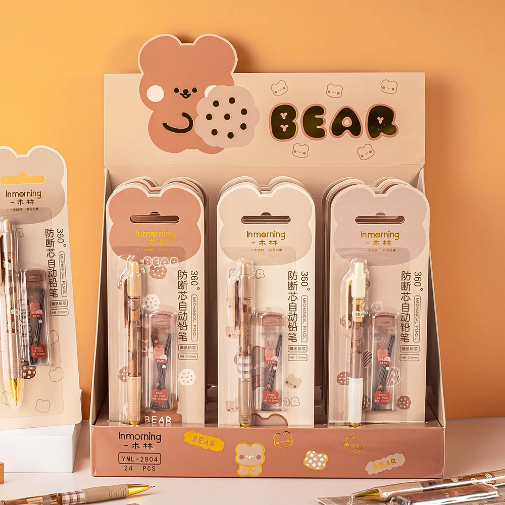 

Cute Bear Mechanical Pencils with Pencil Refills 0.5mm Cartoon Pencil Plastic Pencil Student Stationery School Office Supplies