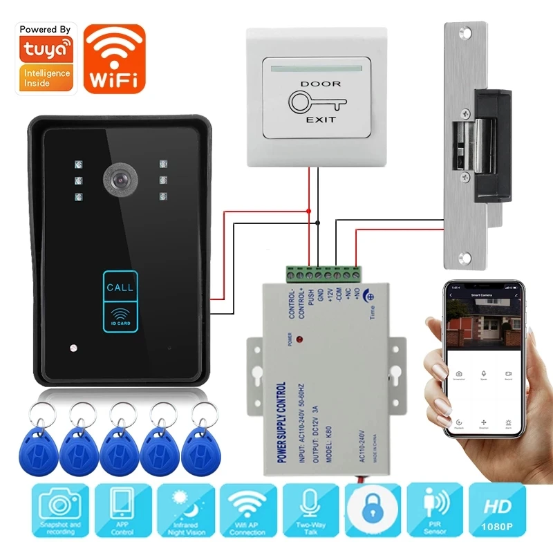 WiFi Video Doorbell Camera Tuya Smart Home Wireless Doorbell 1080P Camera with RFID Unlock Video Intercom For Apartment