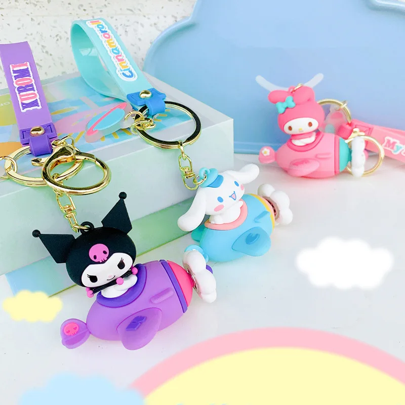 

Брелок Sanrioed из серии звезд, милый аниме MyMelody Kuromi Cinnamoroll, вращающийся самолет, рюкзак, подвеска, детская игрушка в подарок
