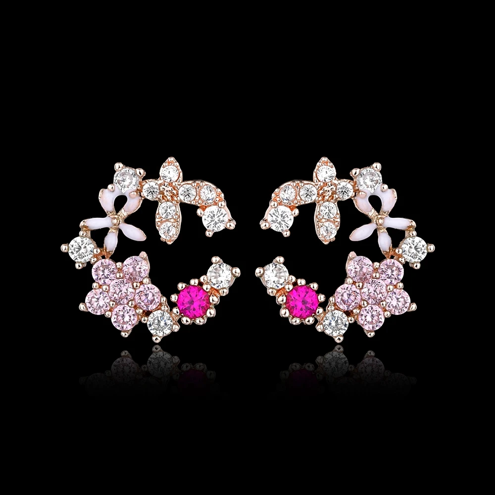 

Korean New Colorful Flower Stud Earrings For Women AAA Cubic Zircon Rose gold Color Fashion Pear Earrings Wedding Bridal Jewelry