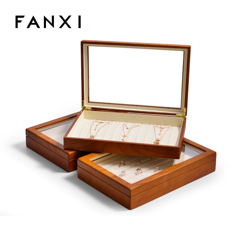 Oirlv Solid Wooden Jewelry Box Ring Necklace Bracelet Display Case Jewelry Case Transparent Jewelry Organizer Case For Women