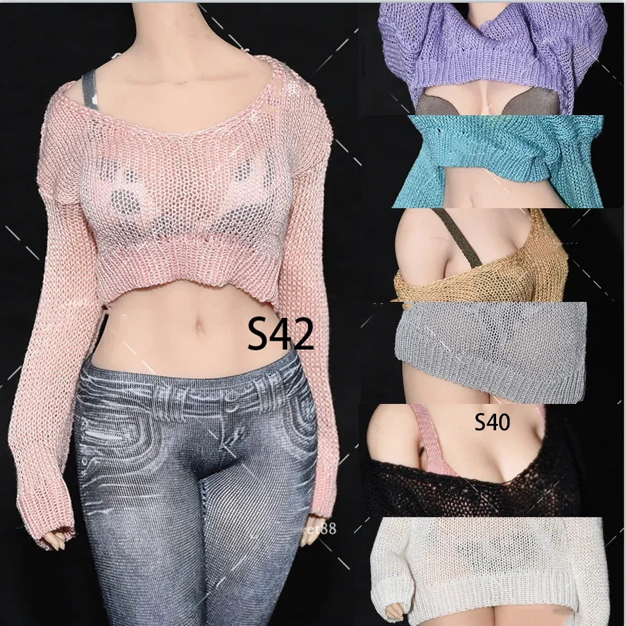 

1/6 Sexy Loose Women's Ultra-thin Perspective Sweater Long/Short Pringitn Slim Jeans Clothing Set for 12'' PhicenAction Figure