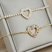 fashion aaa cubic zirconia heart shape stainless steel bracelet for women luxury gold chain cuff bracelet party hip hop jewelry