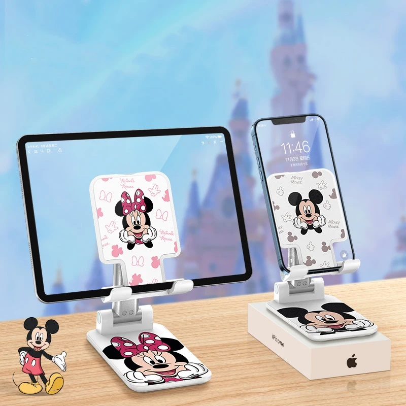 

Kawaii Disney Mickey Mouse Minnie Mouse Mobile Phone Bracket Tablet Adjustable Lifting Live Broadcast Folding Portable Bracket