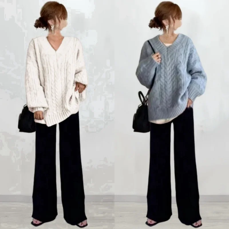 Лидер продаж 2024 японский стиль вязаный свитер с v-образным вырезом мягкий и