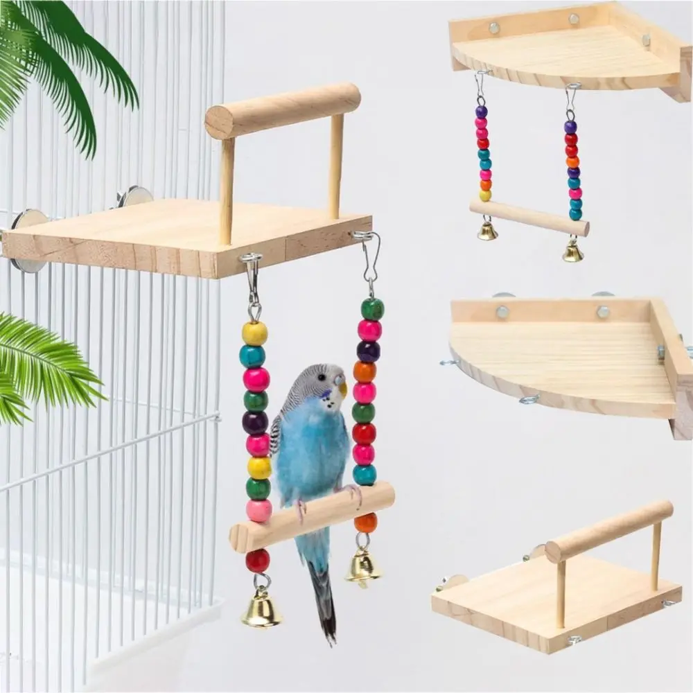 

Bird Swing Toy Wooden Parrot Perch Stand Playstand With Chewing Beads Hanging Hammock Cage Playground For Budgie Birds Supplies