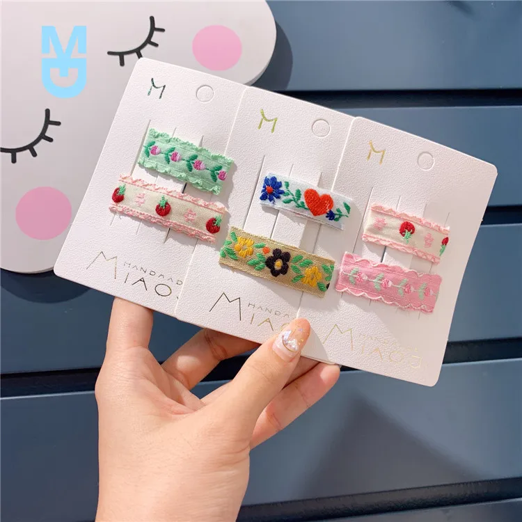 

New Children's Hair Accessories Girls Favorite Heart Lace Embroidery Flower Baby Hairpin Sweet Princess Girl Hairpin Set