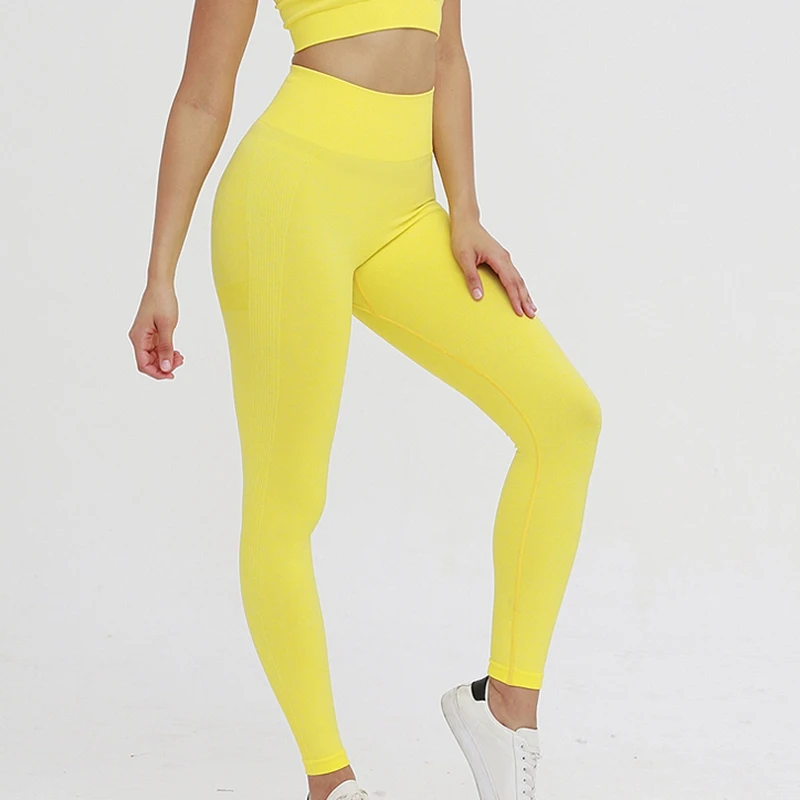 

Women Seamless Perspire Gym Sport Workout Yoga Pants High Elastic Fitness Leggings Yellow Size M