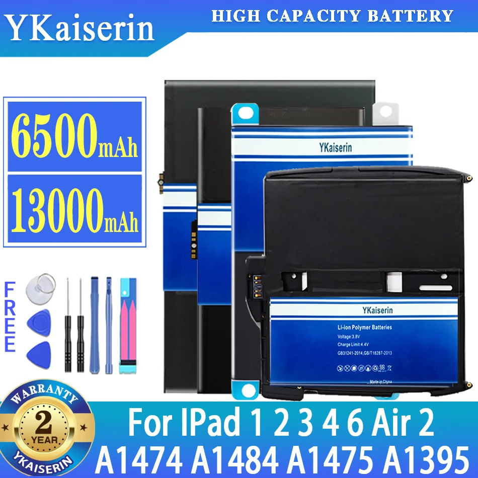 

YKaiserin Battery For IPad 1 2 3 4 6 Air 2 Air2 For iPad1 ipad2 ipad3 ipad4 ipad6 A1474 A1484 A1475 A1395 Battery With Tools