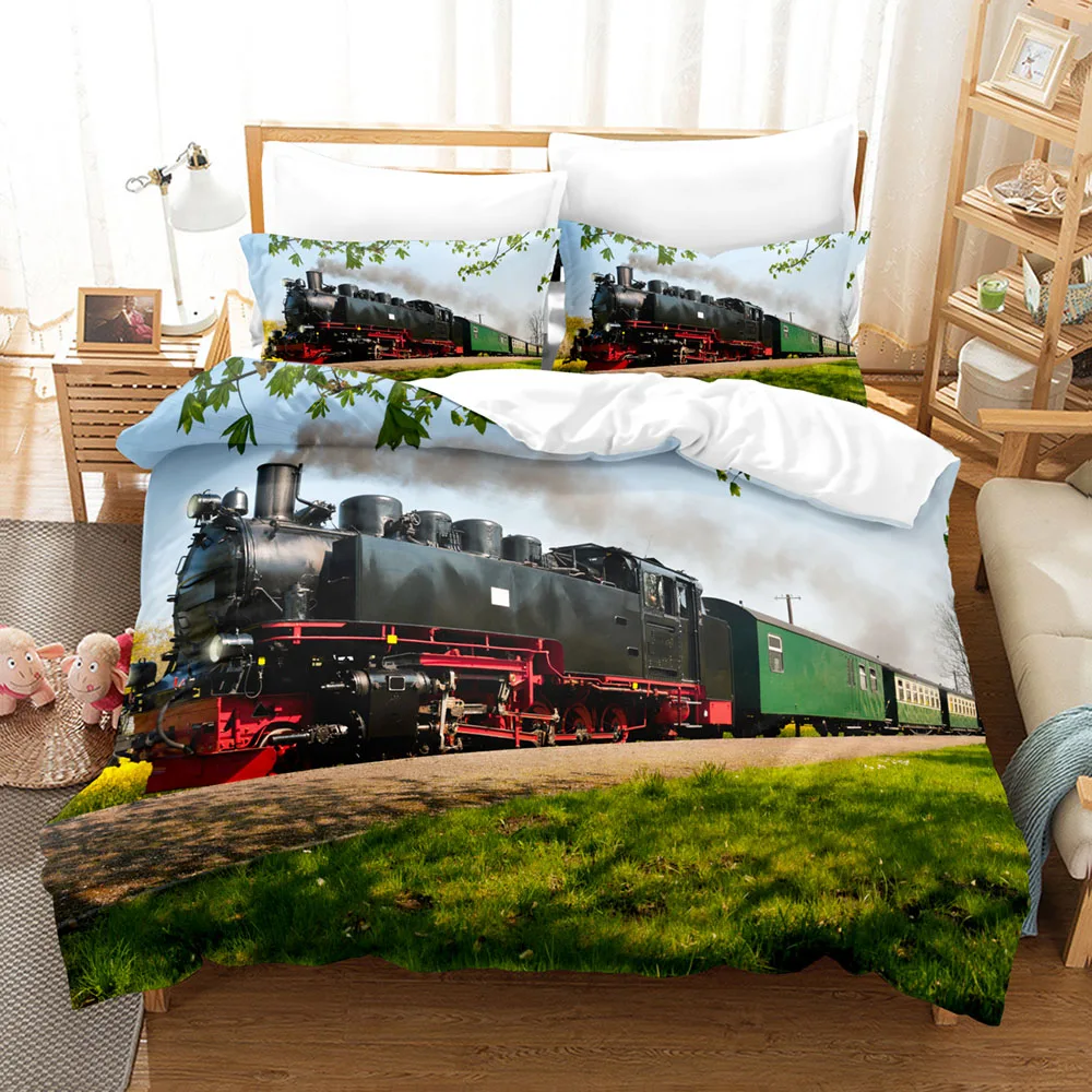 

Bedding Set 3D Steam Train Duvet Cover Comforter Bed Single Twin Full Queen Size Youth Girl Boys Gif