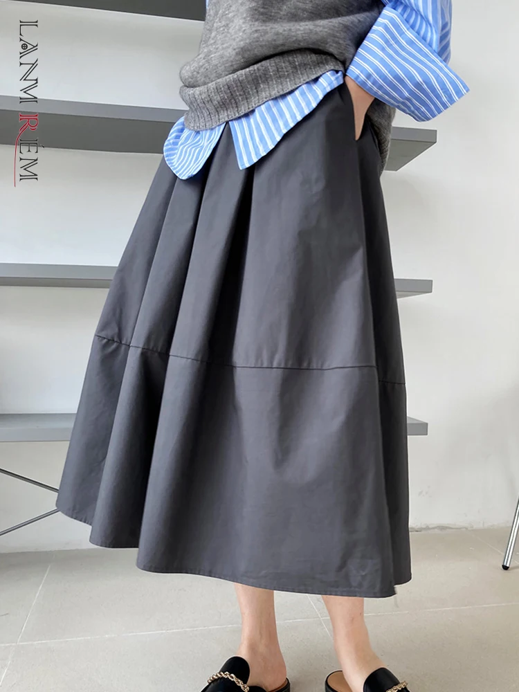 

LANMREM Women Solid Color Skirt Casual Elastic High Waist A-line Loose Skirts Fashion Versatile 2023 Autumn New Clothing 2AA1426