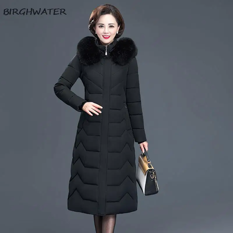 Down Jacket Women Winter Long Sleeve Hooded Parkas Fashion Warm Thicken Women's Clothes Vintage Slim Pocket Long Down Jackets