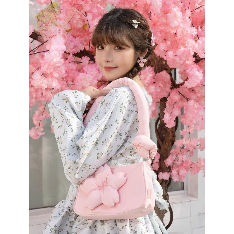 

Pink Sweet Handbag for Girls 2023 Spring New Ins Underarm Bag Fashion Cherry Blossom Design Women's Shoulder Bag