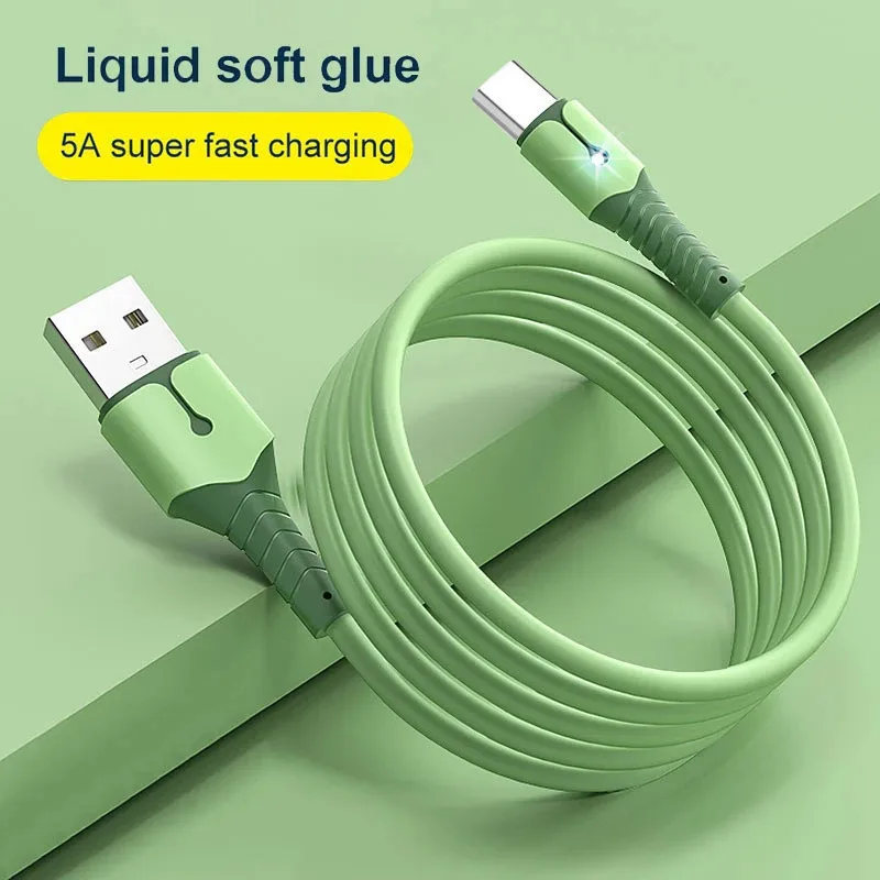 5A Жидкостной силикон Быстрая зарядка Кабель Micro USB Type C для Huawei Mate 40 Pro P40 Данные для Xiaomi Samsung on.