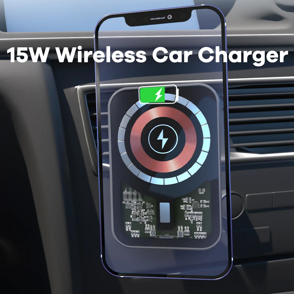 Магнитное автомобильное беспроводное зарядное устройство Magsafe 15 Вт для iPhone 12 13 14