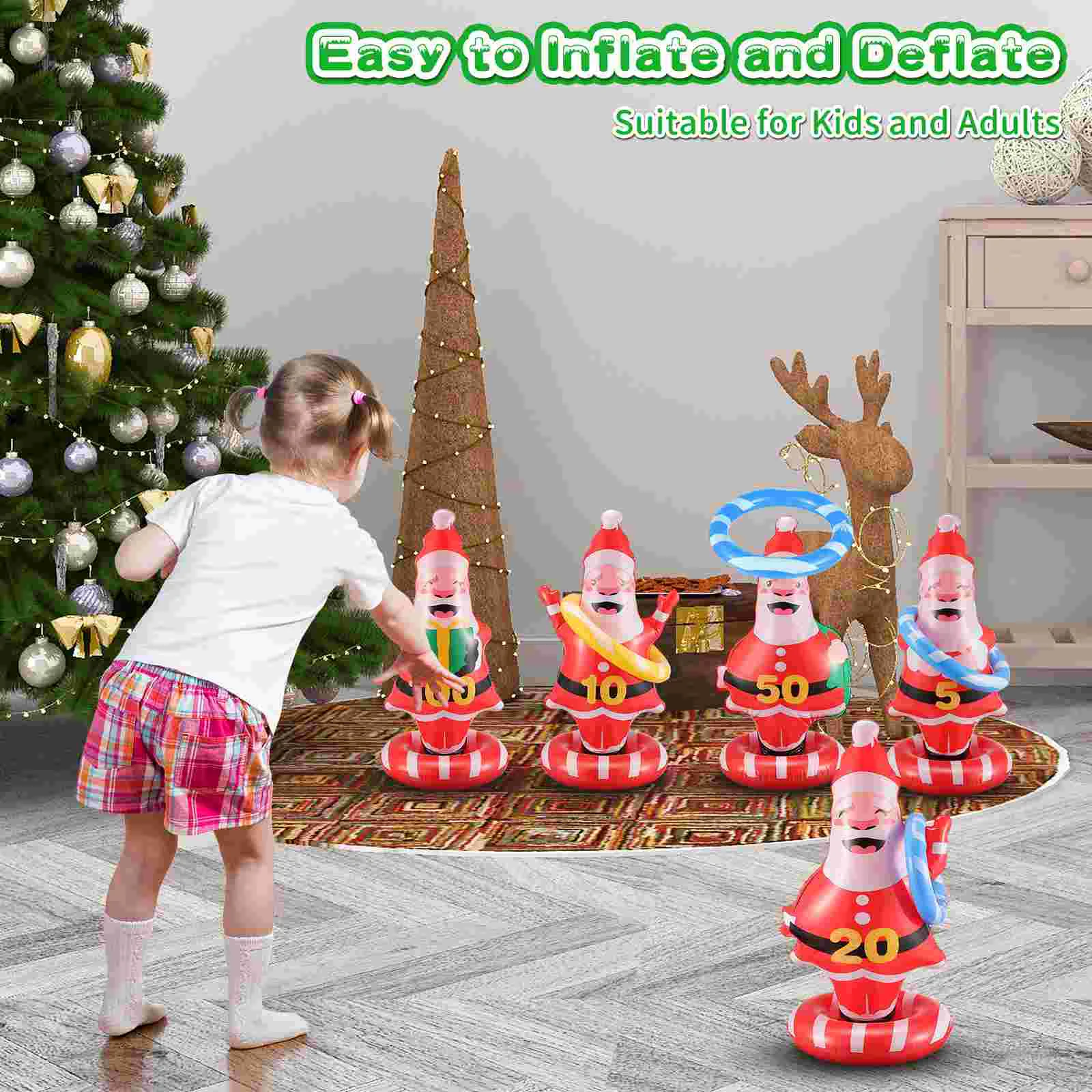 

Clispeed 1 Set Inflatable Christmas Santa Claus Ring Set Party Toss Game Party Supplies for Children Adults Outdoor Indoor with