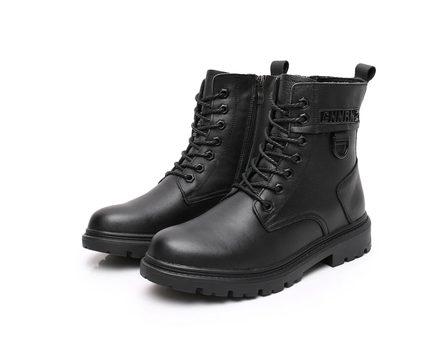 

First Layer Cowhide Men's Fleece-Lined Marten Genuine Leather England Style High-Top Flat Bottom Inner Zipper Winter Warm Shoes