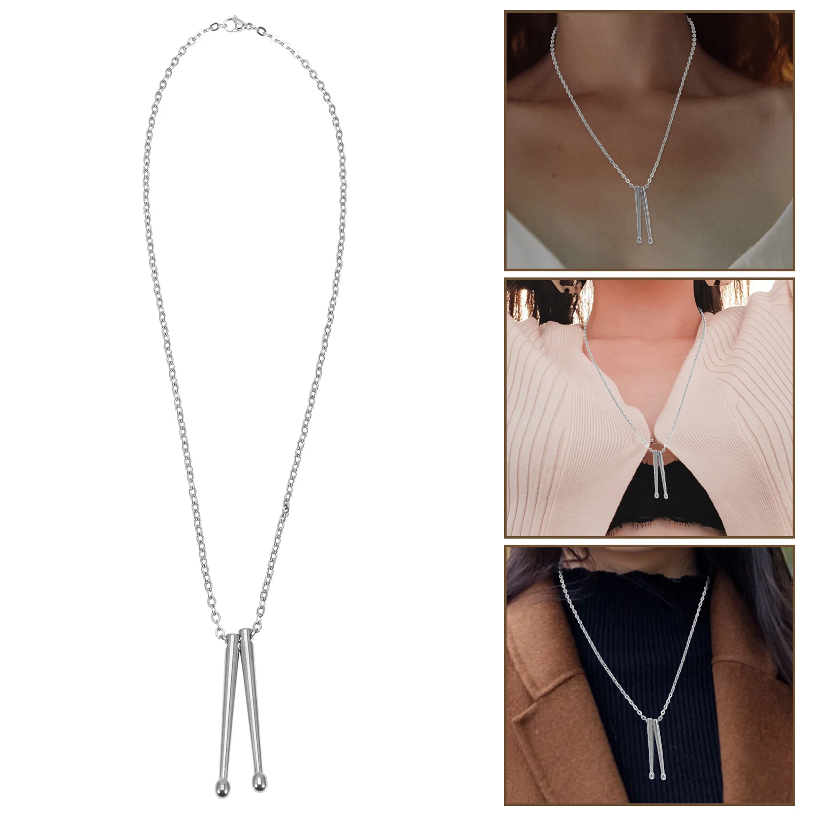 

Stainless Steel Pendant Men Drum Necklace Titanium Pun Choker Fashion Jewelry Drumstick Chain Decor Grace