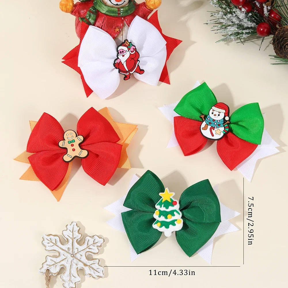 Oaoleer 2 шт. рождественские заколки с бантом для волос милые из репсовой ленты