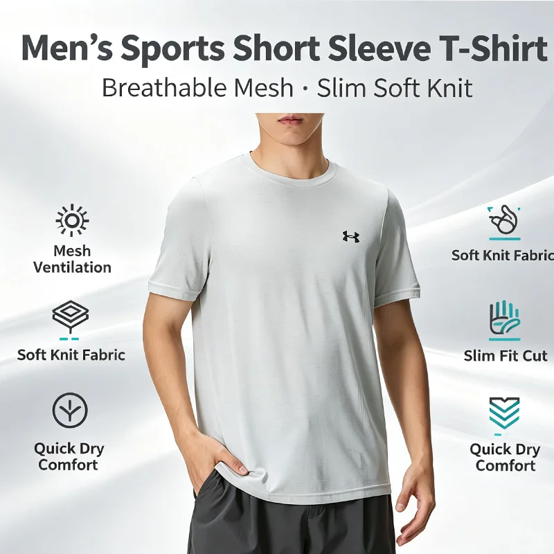 Фото Мужская футболка Under Armour Slim Fit Mesh Breathable Soft Knit с круглым вырезом и короткими рукавами, 1382801-100 №1