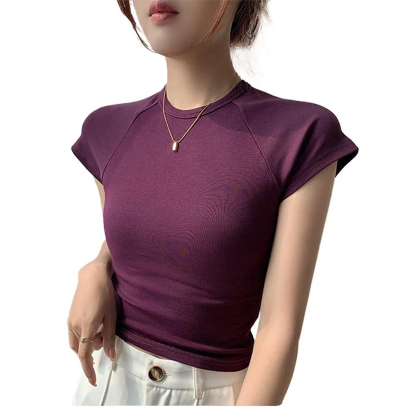 

Summer Women Solid T-Shirts Women Knitted Short Sleeve Basic Tops Casual Cozy Slim Cotton Tee 2023 Shirts Blouses