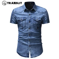 new short sleeves mens shirts short fold sleeve pocket shirts fashion casual solid denim shirts camiseta masculina