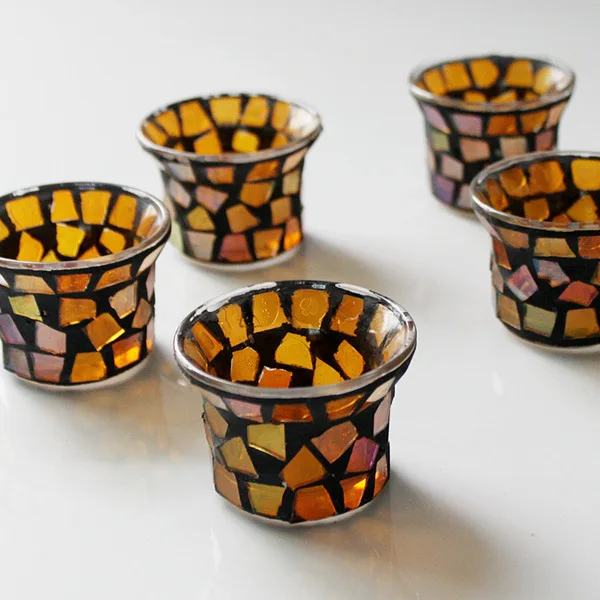 

Votive Candle Holder Centerpiece,Mosaic Glass Tealight Holders for Home Decor,Table Handmade Gifts for Her,Vase Potted Bowl
