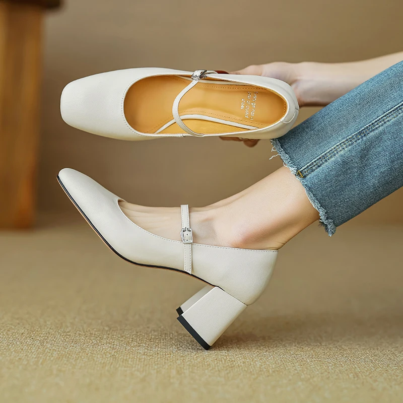 Туфли-лодочки женские из лакированной кожи Туфли Мэри Джейн на толстом каблуке с